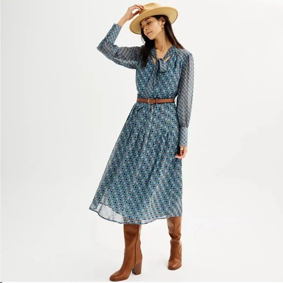 Nine West Blue and Brown Midi Dress - Picture 2 of 10